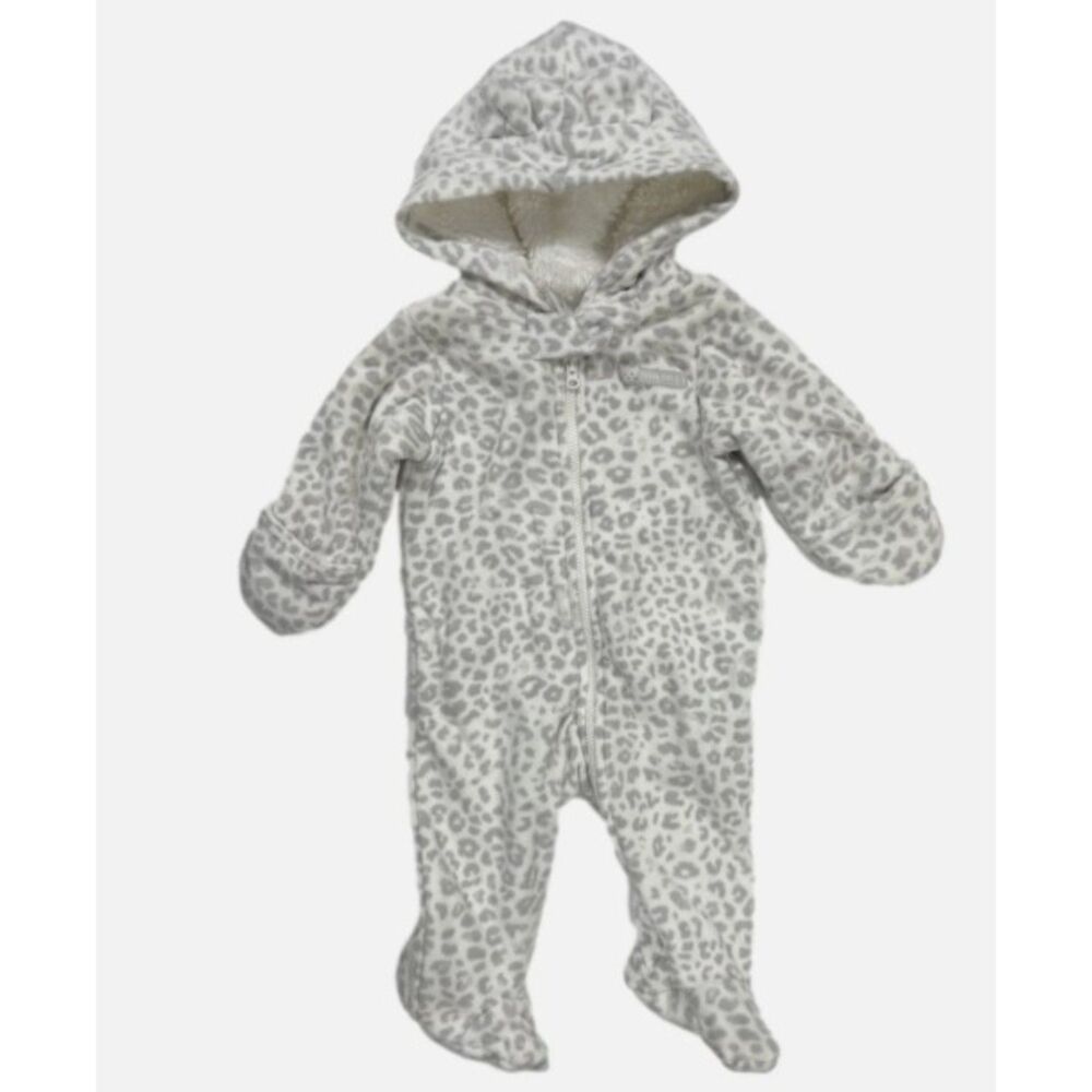Carters Infant White & Gray Leopard Hooded Fleece Pram Suit 3m